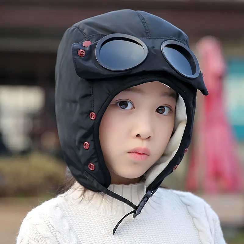 2021 Fashion Winter Bomber Hat with Masks Goggles Waterproof Hood Pilot Hats Glasses Ear Protection Cap Kids Adult Balaclava