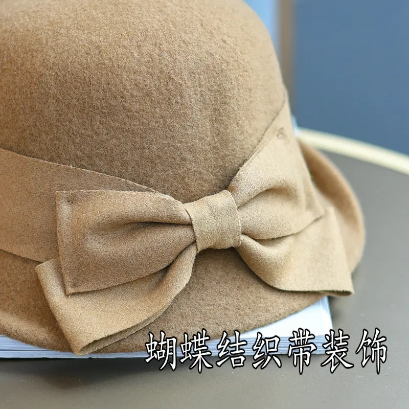 French Upturned Eaves Retro Bow Wool Blend Top Hat, Elegant And Socialite Temperament For Women, Autumn And Winter Fisherman Hat