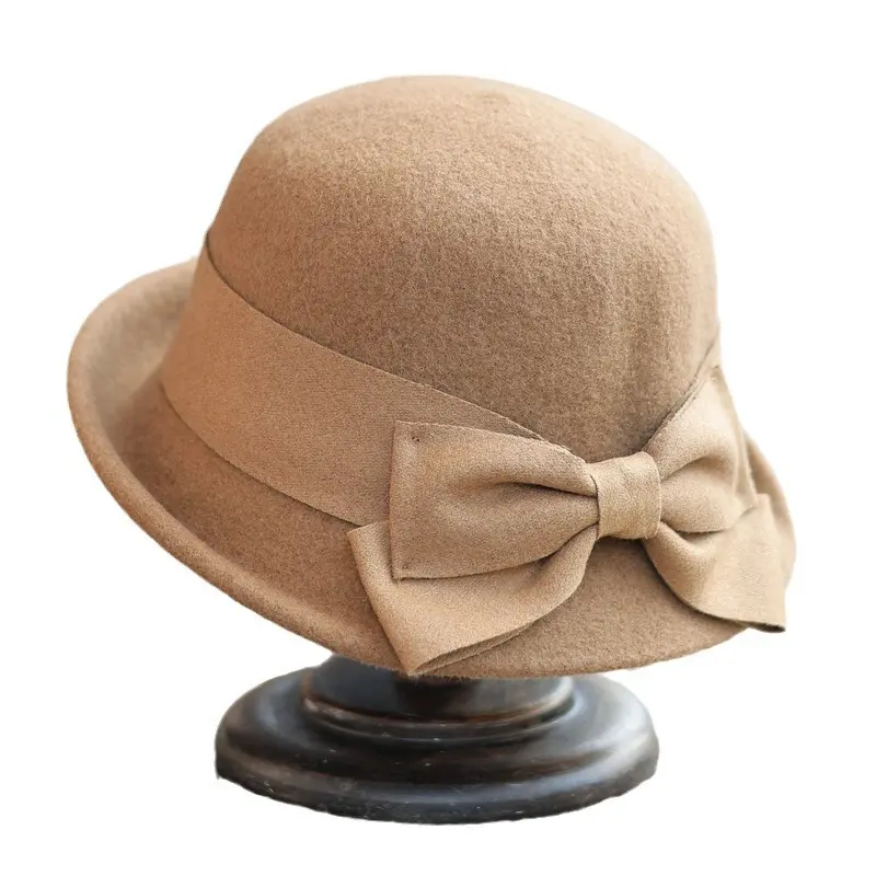 French Upturned Eaves Retro Bow Wool Blend Top Hat, Elegant And Socialite Temperament For Women, Autumn And Winter Fisherman Hat