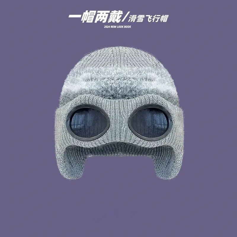 Pilot sunglasses, decorative woolen hat, women's autumn and winter cold proof and warm ski hat, glasses and warm hat
