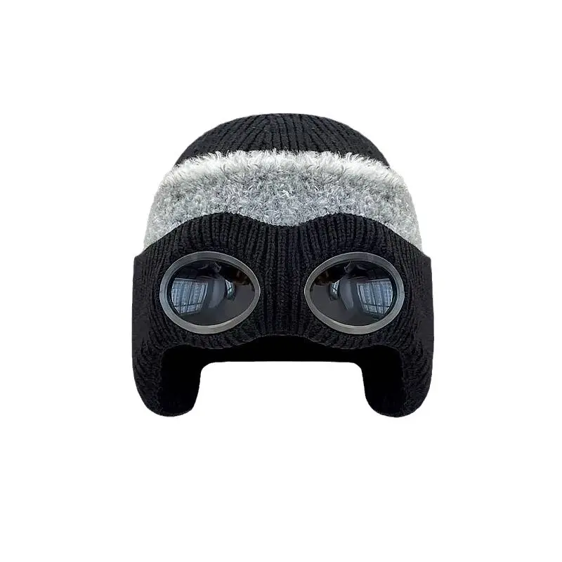 Pilot sunglasses, decorative woolen hat, women's autumn and winter cold proof and warm ski hat, glasses and warm hat