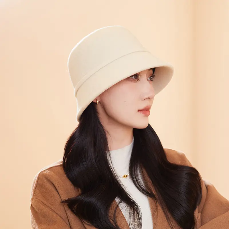 New Premium Hat Korean Version Autumn And Winter Bow Bucket Hat Women's 100% Wool Basin Hat British Warm Fisherman Hat