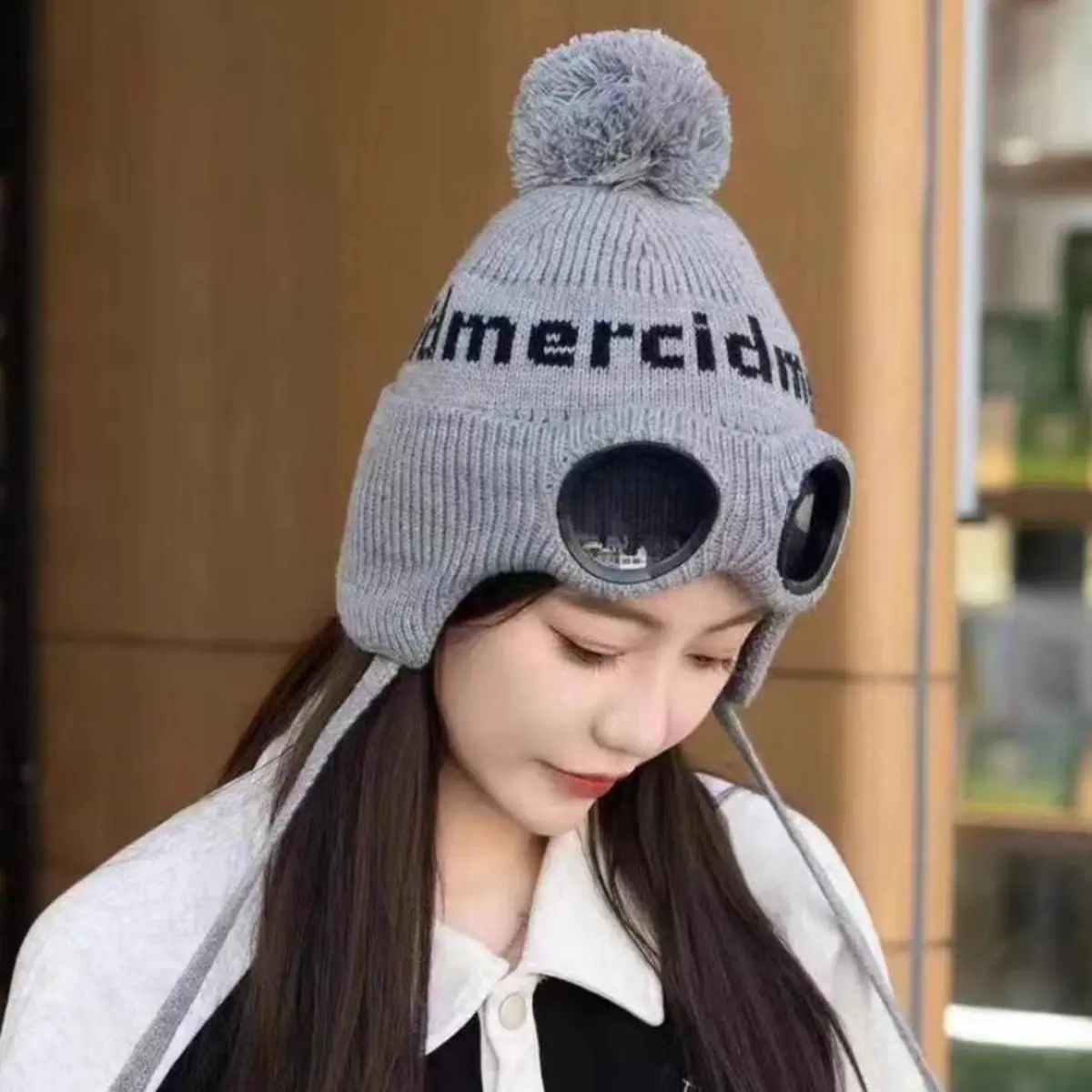 Winter Pullover Hat For Women With Glasses, Wool Ball Knitted Yarn Hat, Outdoor Cold Proof And Warm Ear Protection, Lei Feng Hat