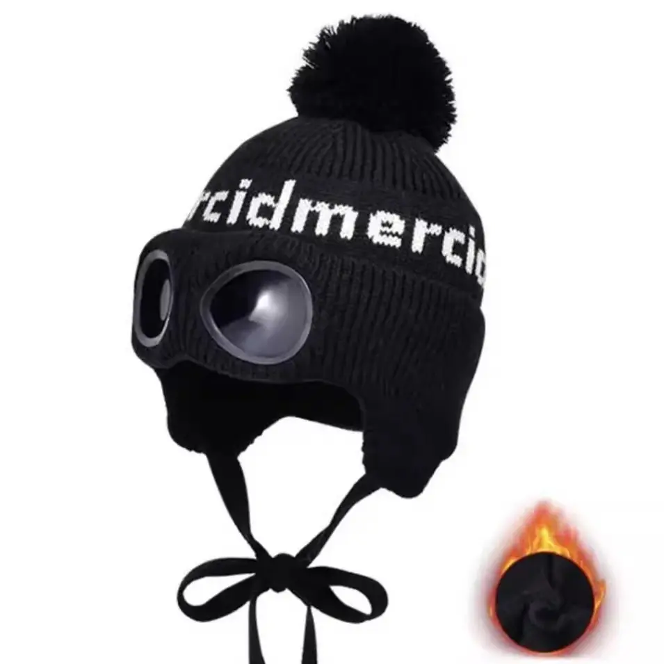 Winter Pullover Hat For Women With Glasses, Wool Ball Knitted Yarn Hat, Outdoor Cold Proof And Warm Ear Protection, Lei Feng Hat