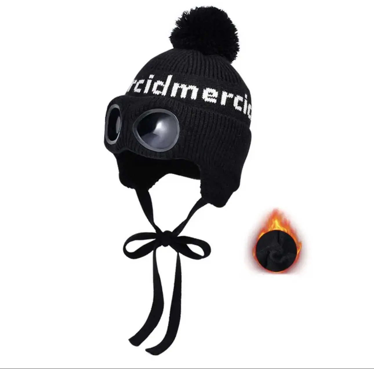 Winter Pullover Hat For Women With Glasses, Wool Ball Knitted Yarn Hat, Outdoor Cold Proof And Warm Ear Protection, Lei Feng Hat