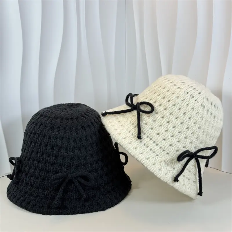 Korean Version bow Knot Yarn Hat For Children's Autumn And Winter Fashion Versatile Knitted Fisherman Hat Fashion Basin Hat