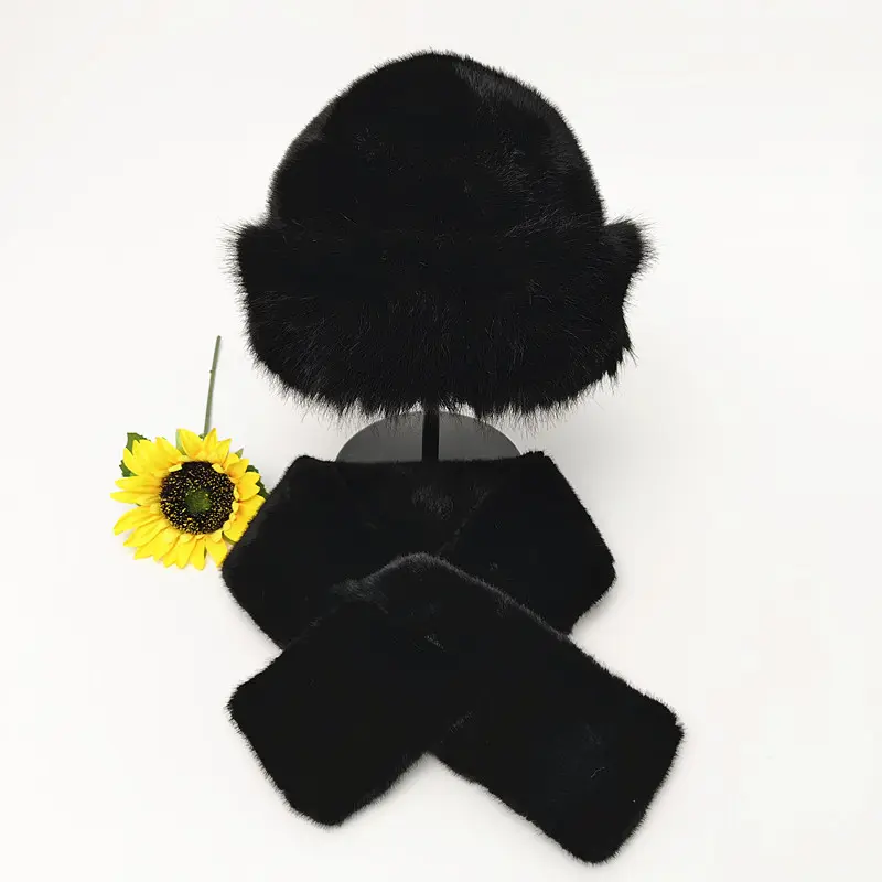 New Fur Scarf And Hat Set, Cross Neck, Women's Winter Warm And Versatile Mongolian Hat, Plush Basin Hat