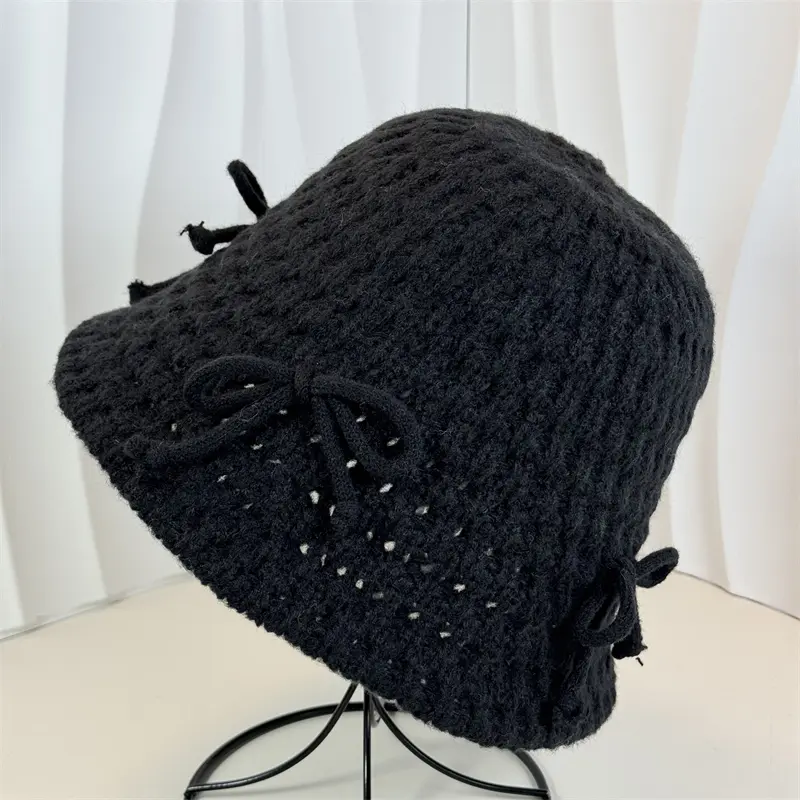 Korean Version bow Knot Yarn Hat For Children's Autumn And Winter Fashion Versatile Knitted Fisherman Hat Fashion Basin Hat