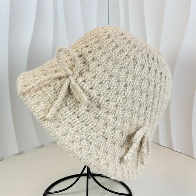 Korean Version bow Knot Yarn Hat For Children's Autumn And Winter Fashion Versatile Knitted Fisherman Hat Fashion Basin Hat