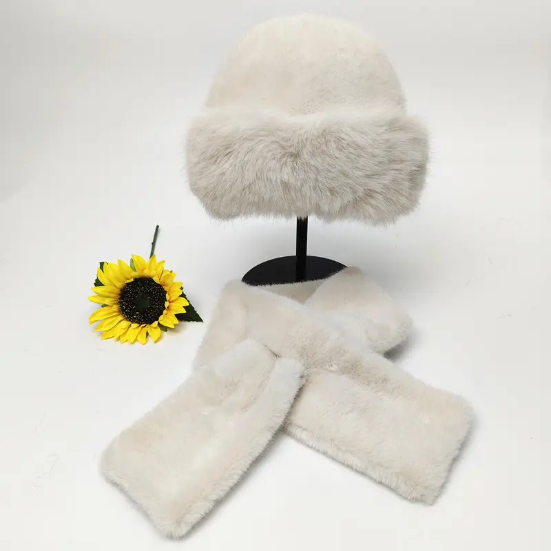 New Fur Scarf And Hat Set, Cross Neck, Women's Winter Warm And Versatile Mongolian Hat, Plush Basin Hat