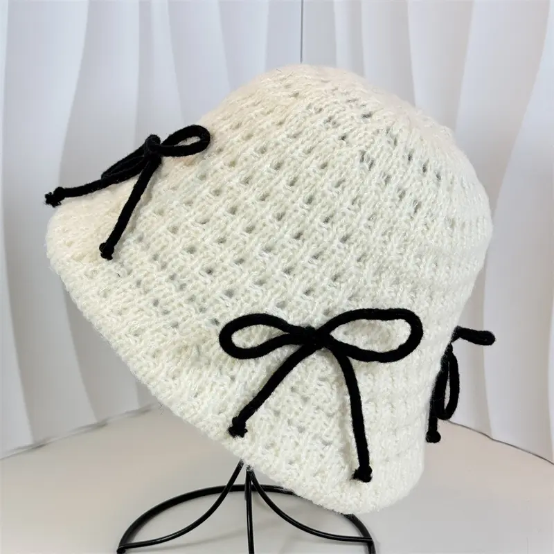 Korean Version bow Knot Yarn Hat For Children's Autumn And Winter Fashion Versatile Knitted Fisherman Hat Fashion Basin Hat