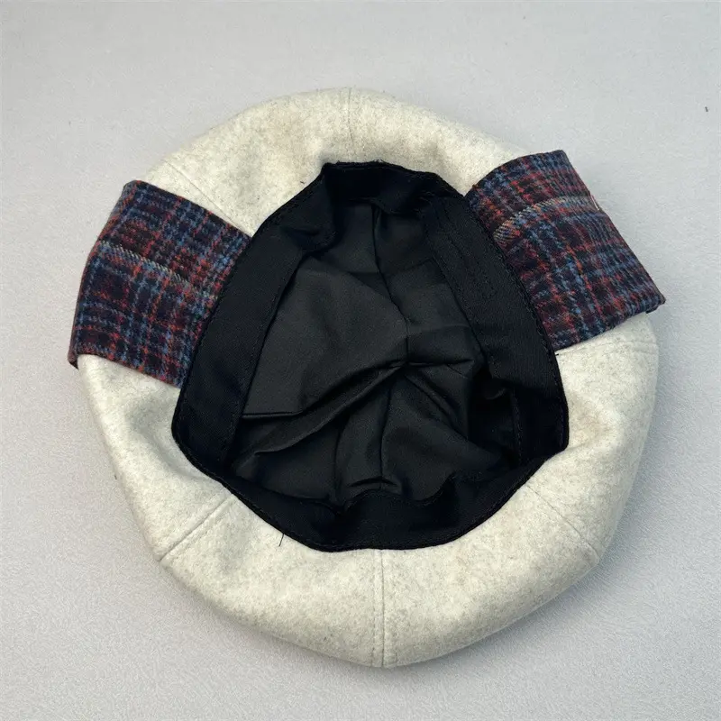 Winter New Woolen Plaid Big Bow Warm Beret Children's Korean Version Fashionable Face Enhancing Small Painter Hat