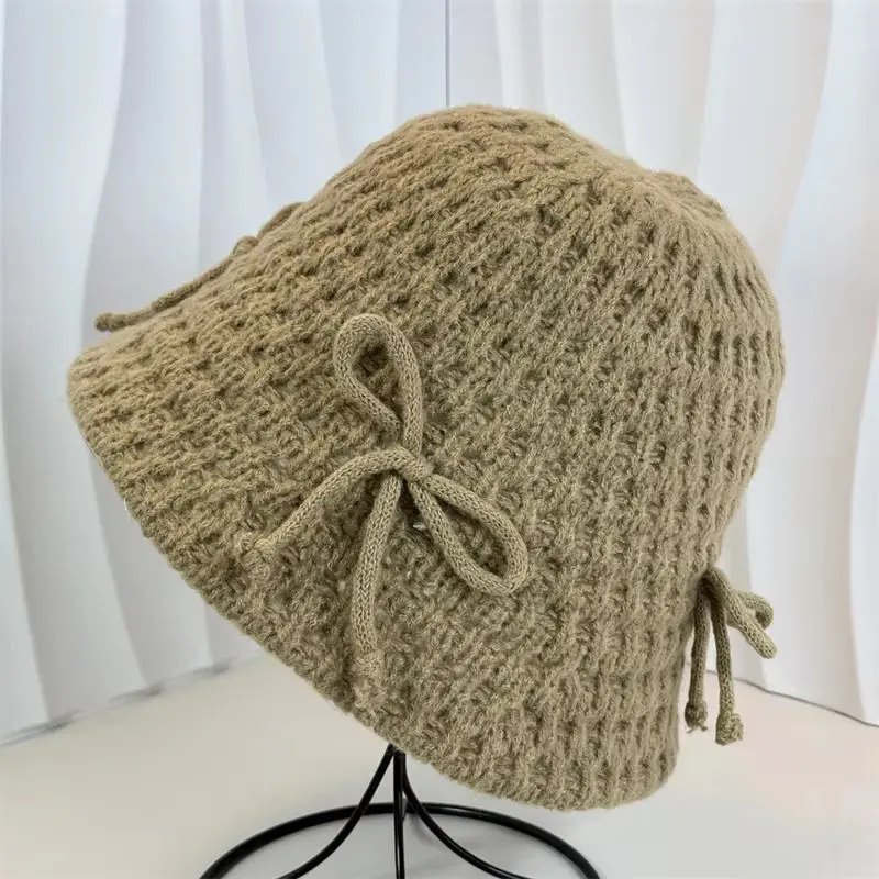 Korean Version bow Knot Yarn Hat For Children's Autumn And Winter Fashion Versatile Knitted Fisherman Hat Fashion Basin Hat