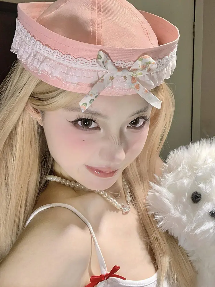 Japanese Bow Sweet Sailor Hat For Spring And Summer, Niche, Simple, Trendy, Flip Retro, Multifunctional, Solid Color Beret