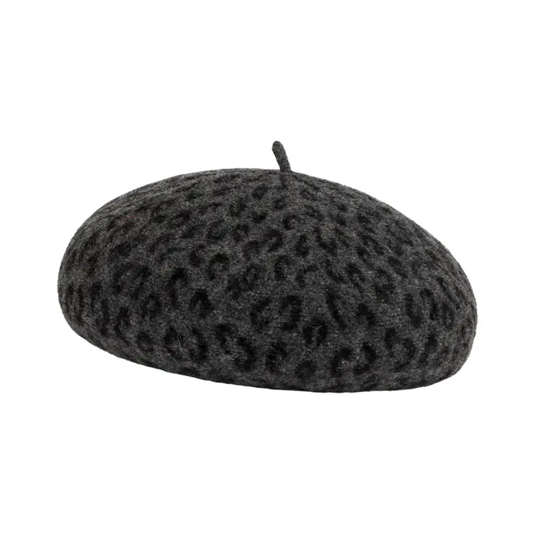 Autumn And Winter New Leopard Print Wool Beret Artist Hat Women's Fashionable Three-Dimensional Wool Bud Hat