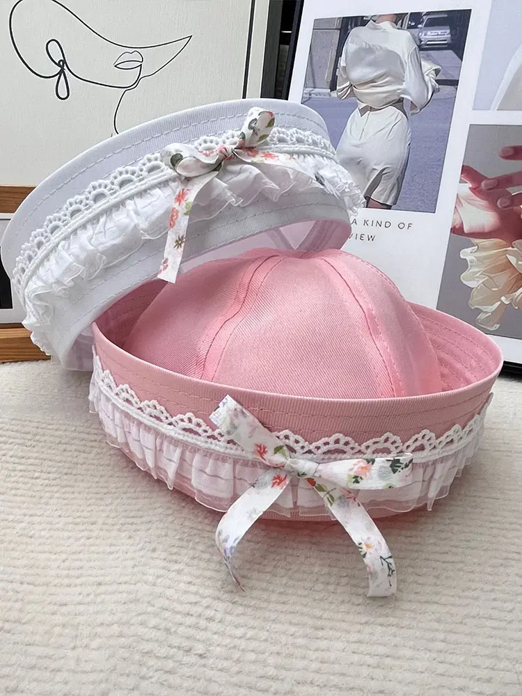 Japanese Bow Sweet Sailor Hat For Spring And Summer, Niche, Simple, Trendy, Flip Retro, Multifunctional, Solid Color Beret