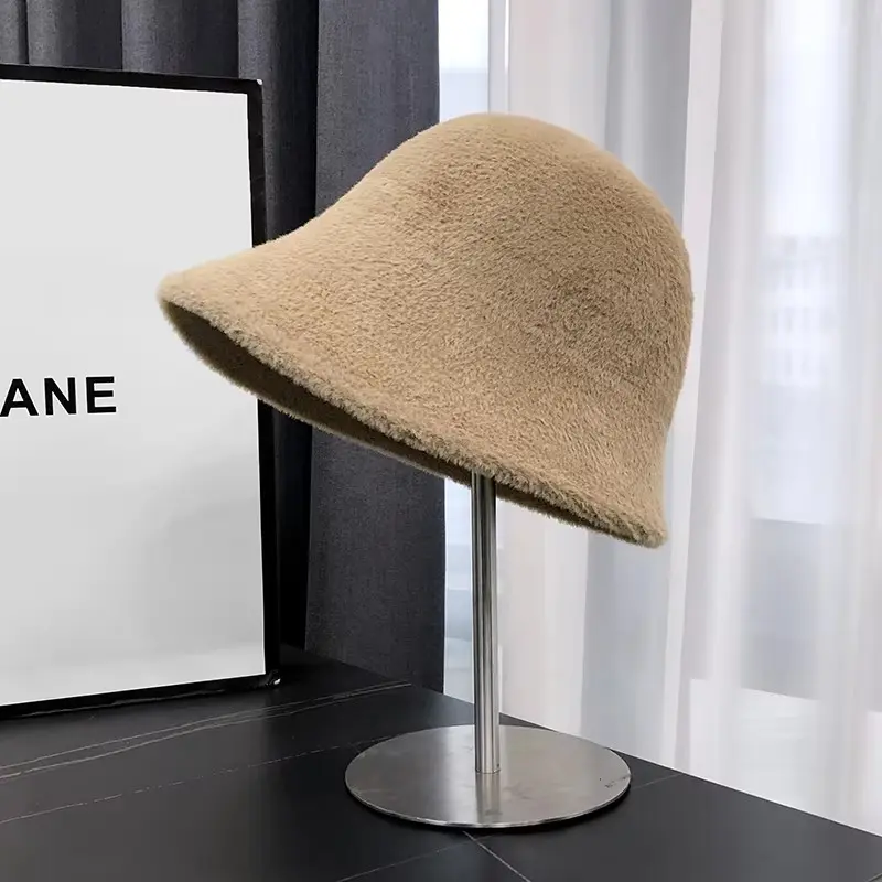 Autumn and winter plush fisherman hat, children's Korean version bucket hat, wool thickened warm basin hat