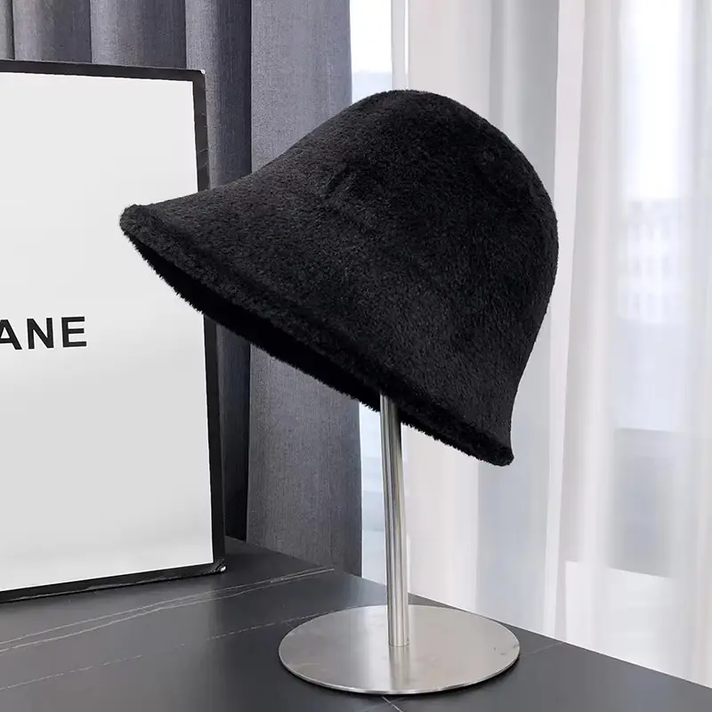 Autumn and winter plush fisherman hat, children's Korean version bucket hat, wool thickened warm basin hat