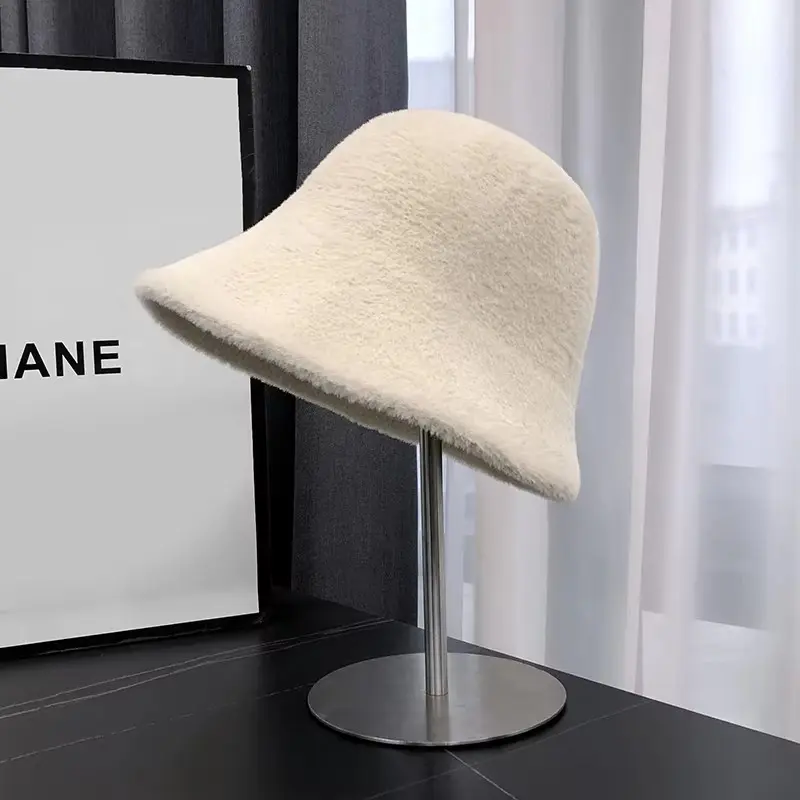 Autumn and winter plush fisherman hat, children's Korean version bucket hat, wool thickened warm basin hat