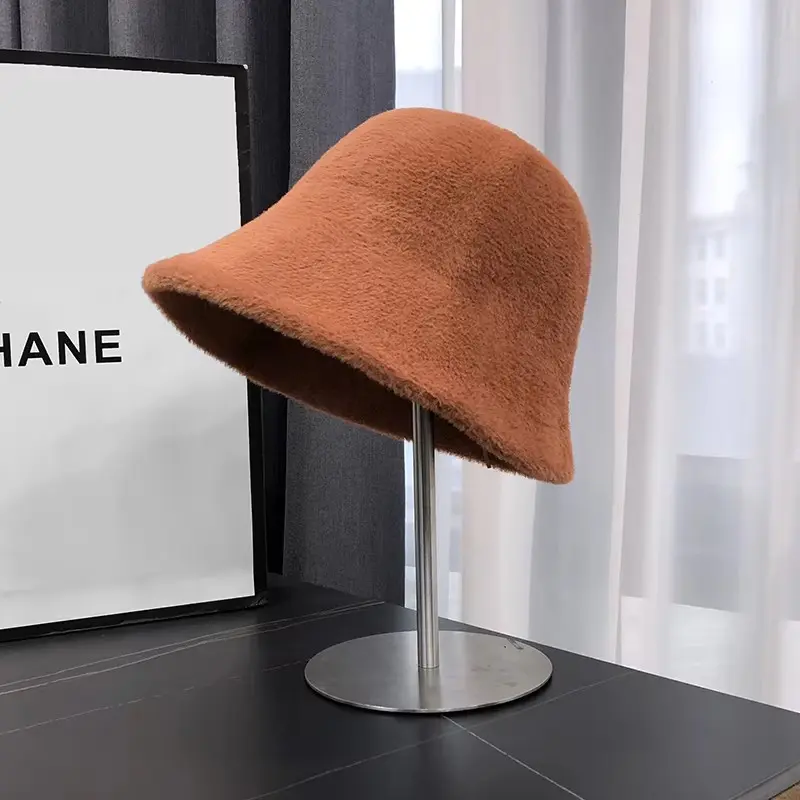 Autumn and winter plush fisherman hat, children's Korean version bucket hat, wool thickened warm basin hat