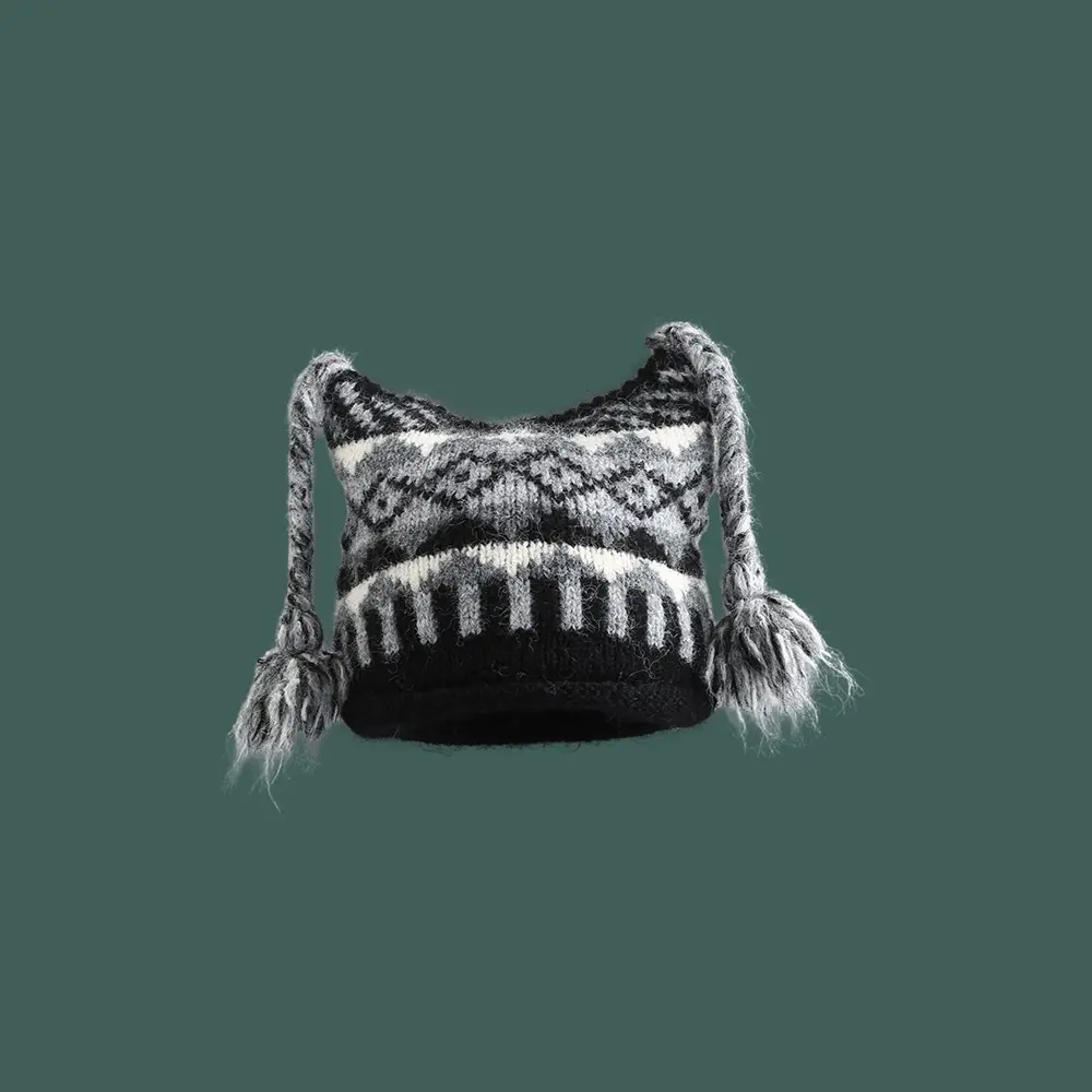 Ethnic Style Jacquard Curled Wool Hat Cute Fried Dough Twists Braid Knitted Ear Protection Hat Warm Winter Hood