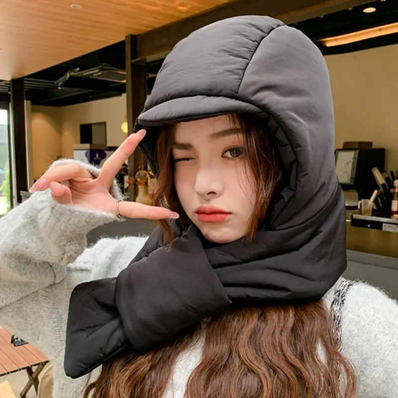 Hat Scarf One Woman Winter All Cute Fluffy Hat Warm Winter Thickened Anti-Freeze Windproof Hooded Bib