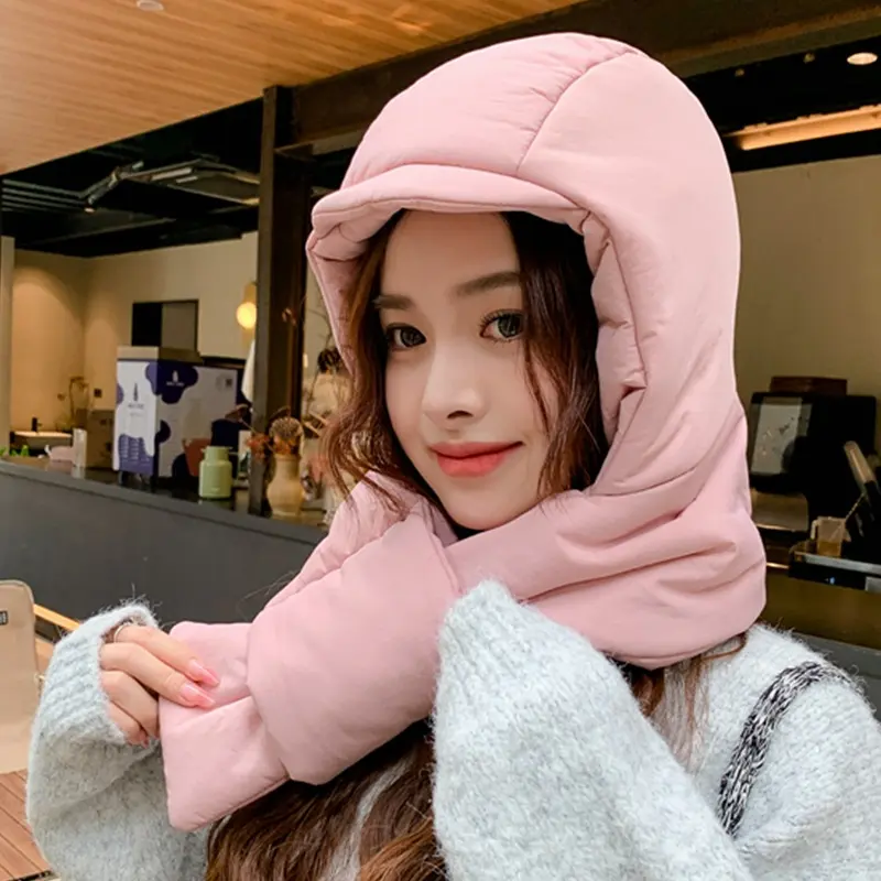 Hat Scarf One Woman Winter All Cute Fluffy Hat Warm Winter Thickened Anti-Freeze Windproof Hooded Bib