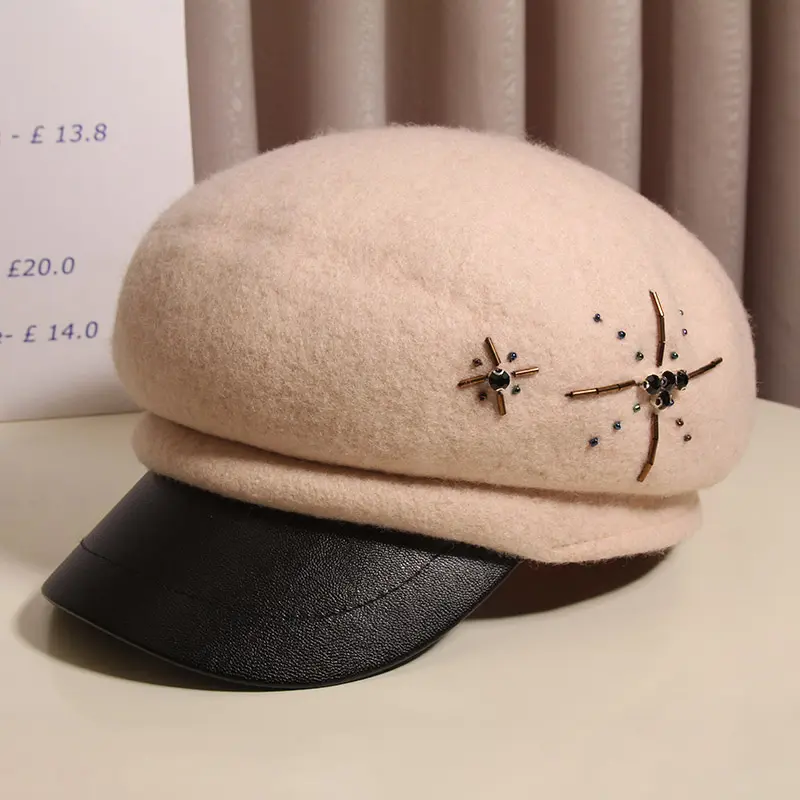 Wool Octagonal Hat Women's Autumn And Winter British Retro Versatile Beret Fashionable Woolen Duck Tongue Newsboy Hat