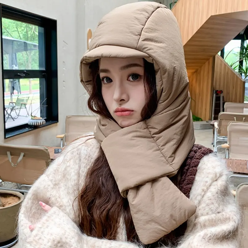 Hat Scarf One Woman Winter All Cute Fluffy Hat Warm Winter Thickened Anti-Freeze Windproof Hooded Bib