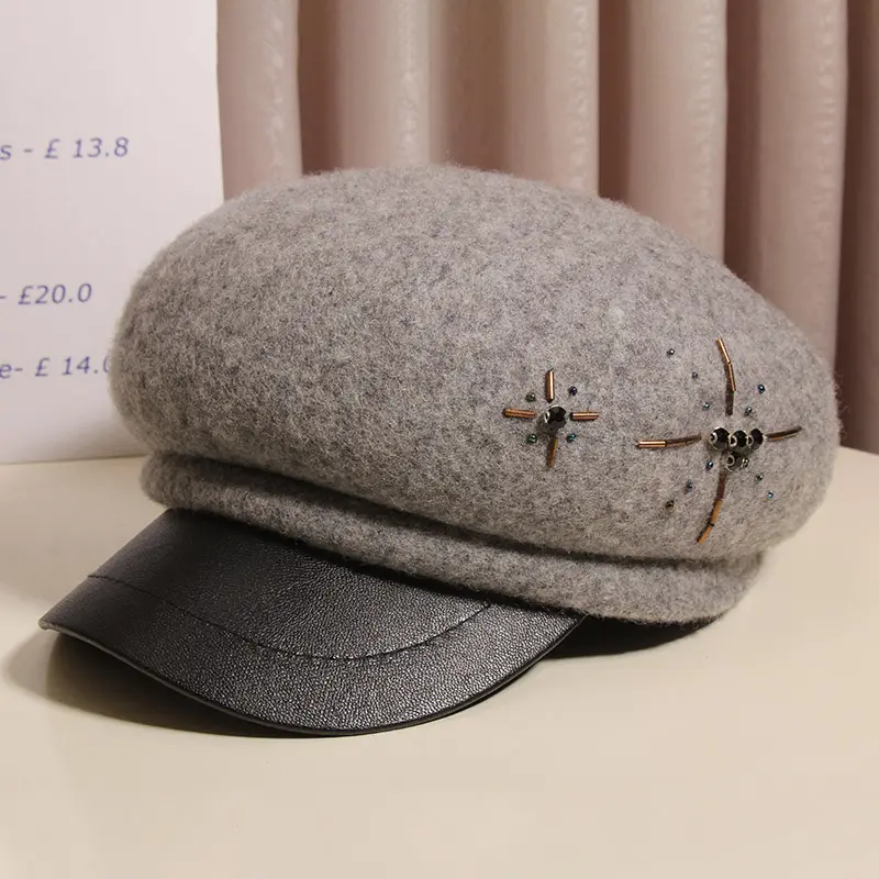 Wool Octagonal Hat Women's Autumn And Winter British Retro Versatile Beret Fashionable Woolen Duck Tongue Newsboy Hat
