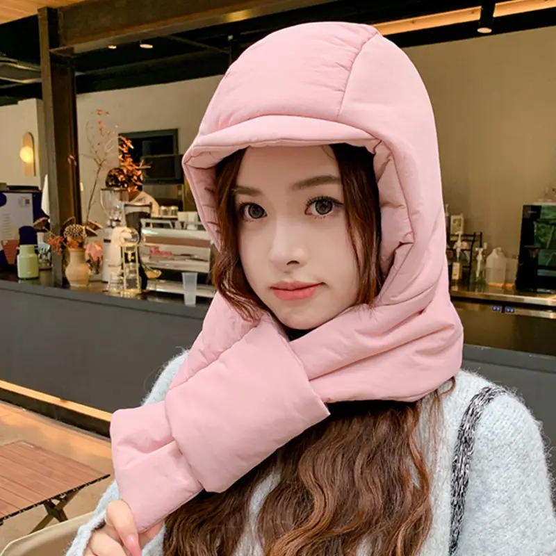 Hat Scarf One Woman Winter All Cute Fluffy Hat Warm Winter Thickened Anti-Freeze Windproof Hooded Bib