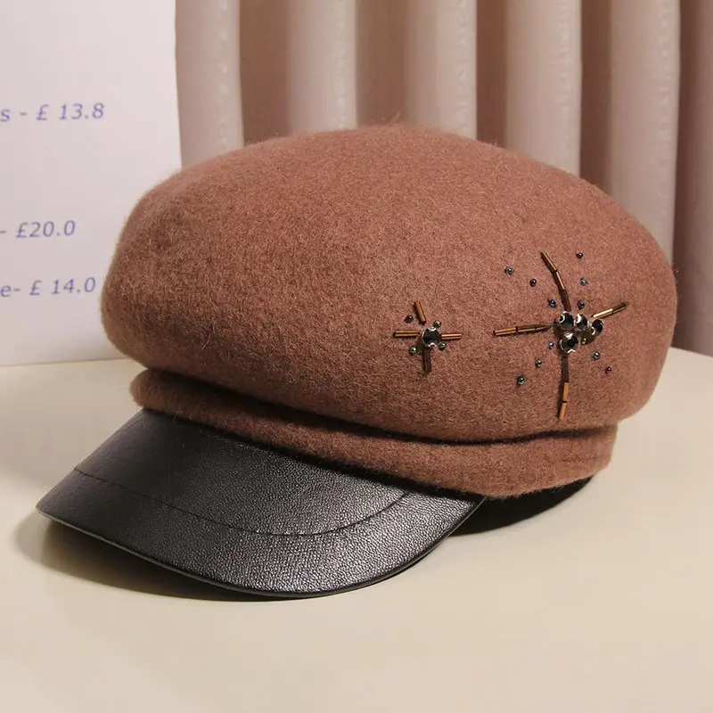 Wool Octagonal Hat Women's Autumn And Winter British Retro Versatile Beret Fashionable Woolen Duck Tongue Newsboy Hat