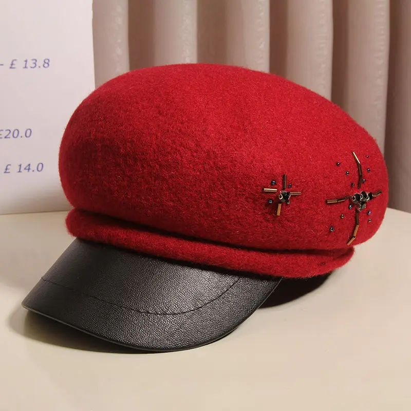 Wool Octagonal Hat Women's Autumn And Winter British Retro Versatile Beret Fashionable Woolen Duck Tongue Newsboy Hat