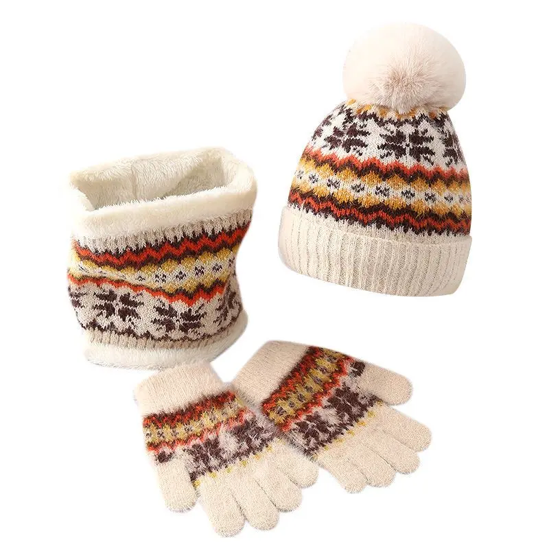 Autumn And Winter New Warm Woolen Ball Pullover Hat Korean Version Versatile Knitted Hat ear Protection Woolen Hat Gloves