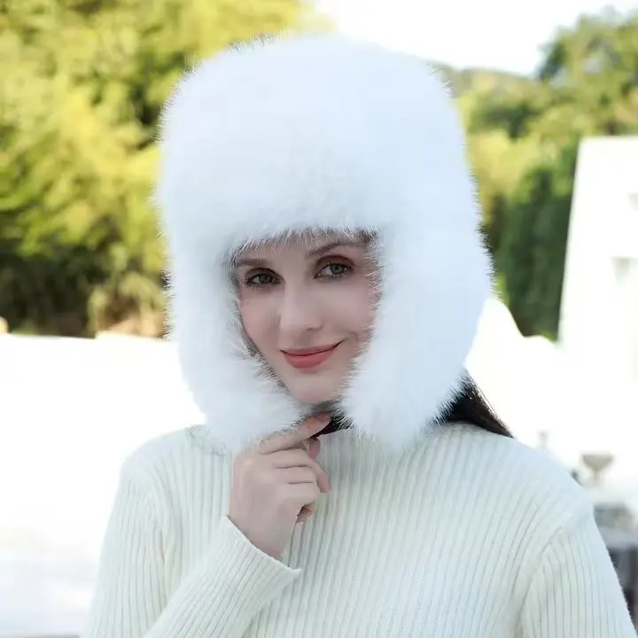 Korean Ins Imitation Mink fur Fur Hat Winter Women's Thick Ear Protection Hat Fashionable Warm Plush Skiing Lei Feng Hat Gift