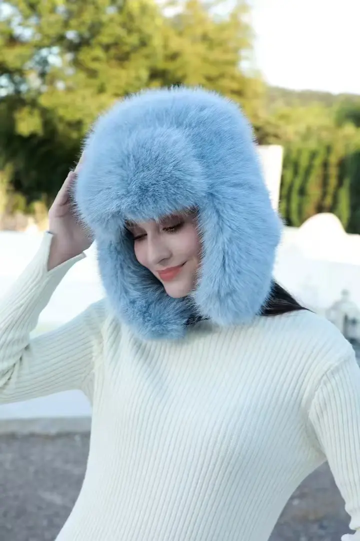 Korean Ins Imitation Mink fur Fur Hat Winter Women's Thick Ear Protection Hat Fashionable Warm Plush Skiing Lei Feng Hat Gift