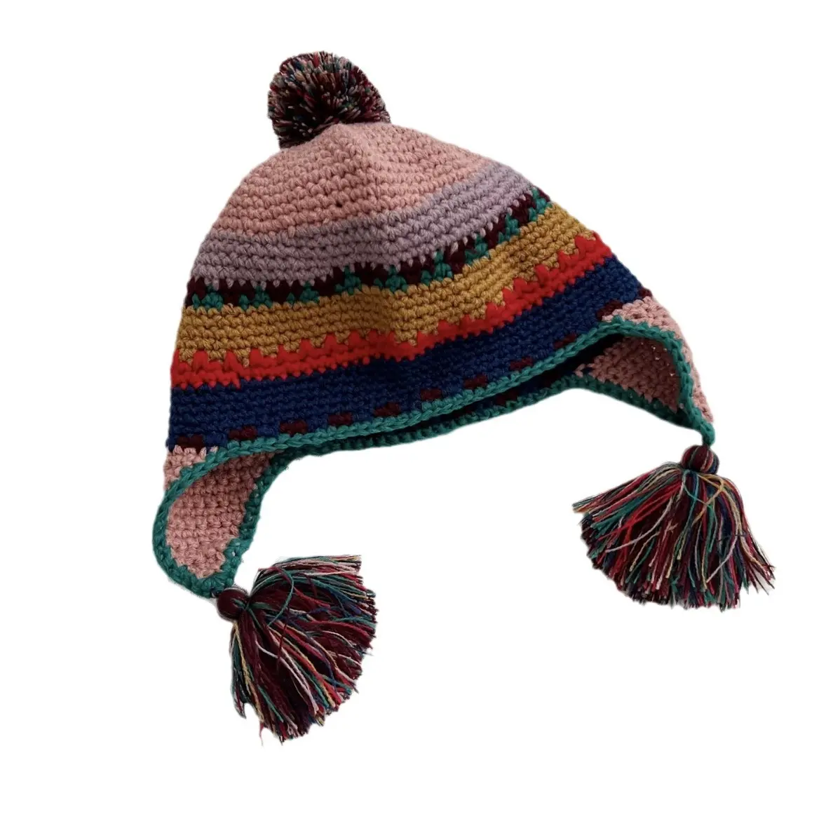 Ethnic Style Handmade Retro Knitted Ear Protection Flying Hat For Women, Korean Autumn And Winter Street Warm Woolen Hat