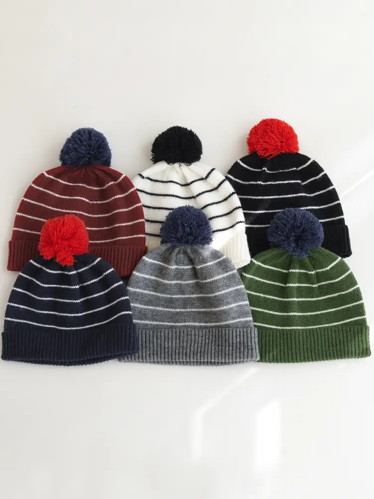 2024 New Cute Colorful Hairball Striped Knitted Hat for Winter Warmth Ear Protection Baotou Hat Korean Edition Knitted Hat