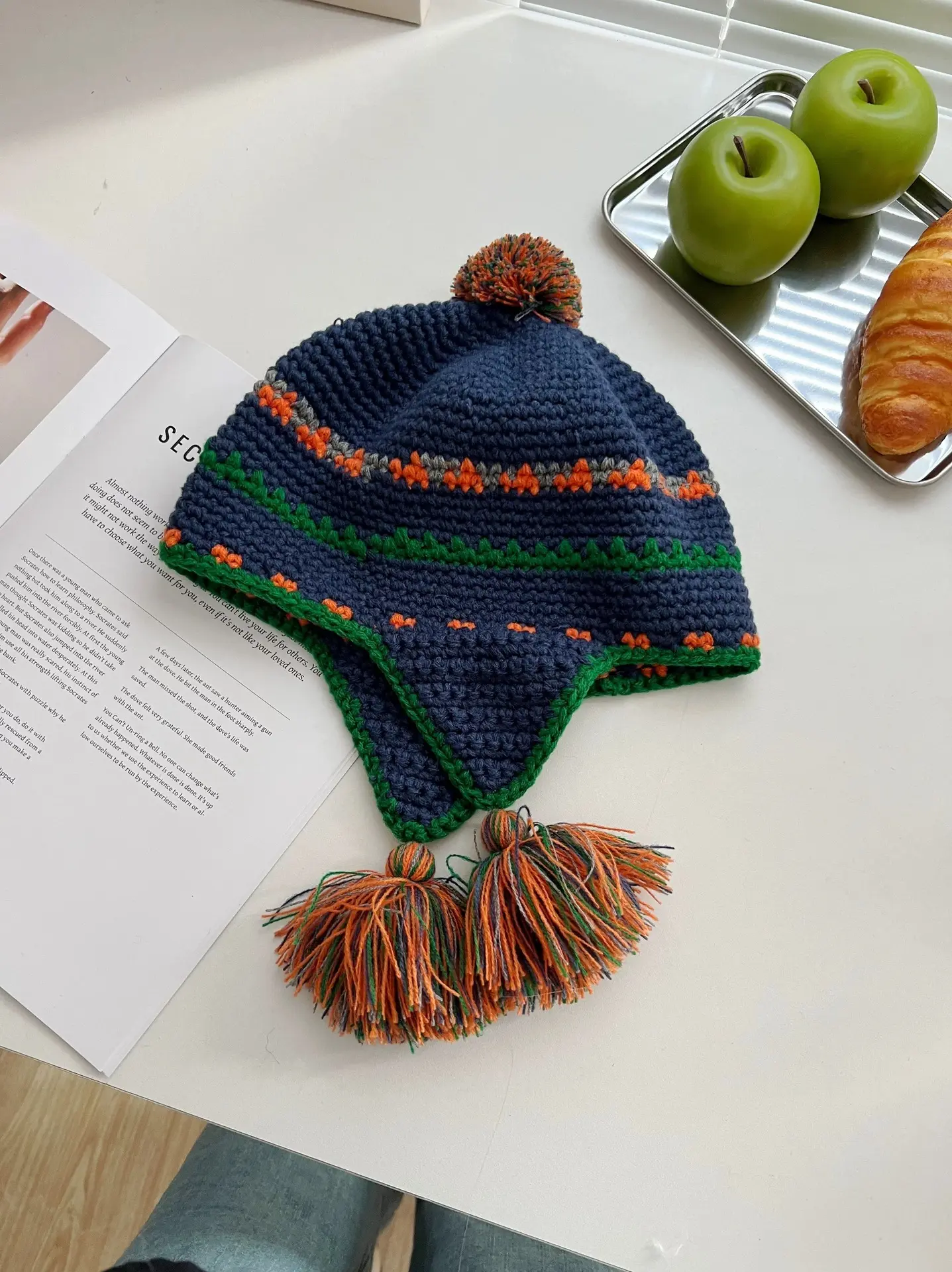 Ethnic Style Handmade Retro Knitted Ear Protection Flying Hat For Women, Korean Autumn And Winter Street Warm Woolen Hat