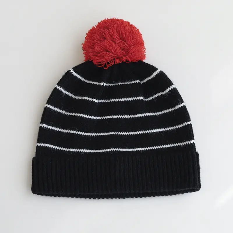 2024 New Cute Colorful Hairball Striped Knitted Hat for Winter Warmth Ear Protection Baotou Hat Korean Edition Knitted Hat