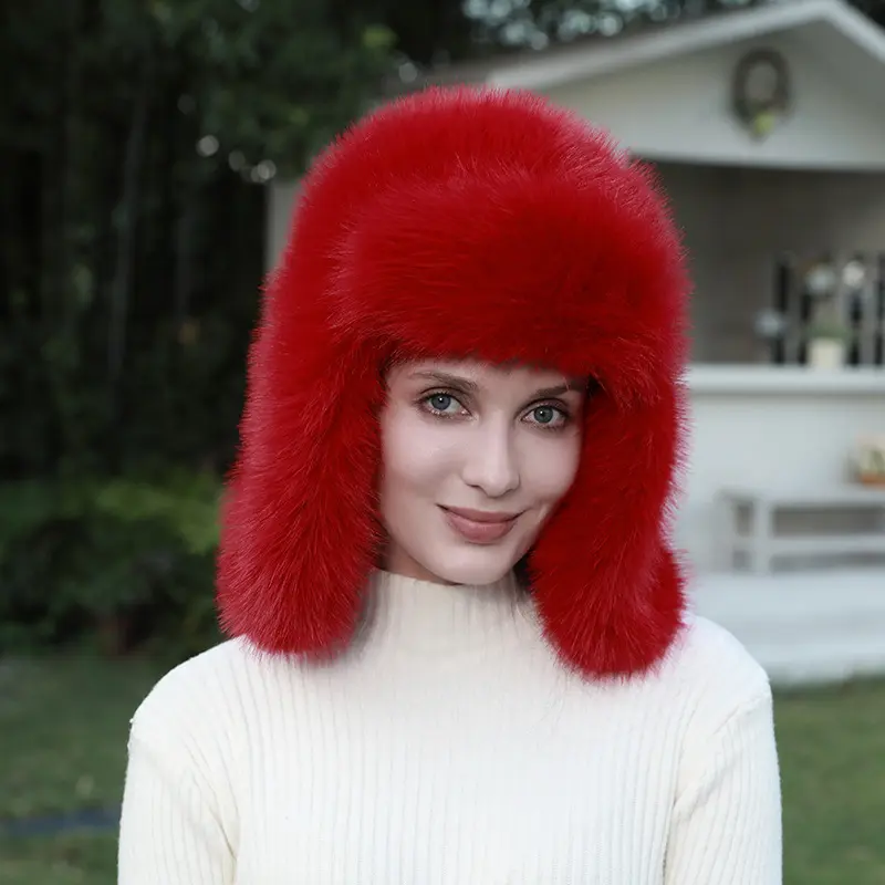 Autumn And Winter Plush Lei Feng Hat, Children's Thick Imitation Fox Fur, Cold And Warm Riding Hat, Skiing Ear Protection Hat