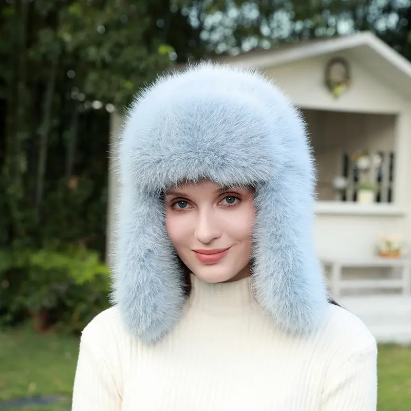 Autumn And Winter Plush Lei Feng Hat, Children's Thick Imitation Fox Fur, Cold And Warm Riding Hat, Skiing Ear Protection Hat