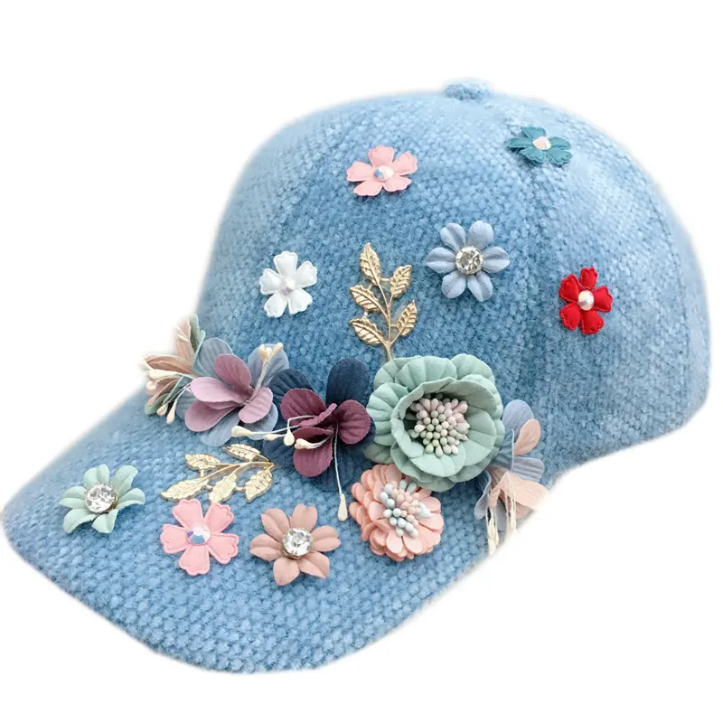 New Autumn and Winter Handmade Applique Hats for Women Outdoor Plush Warm Pearl Womens Baseball Cap