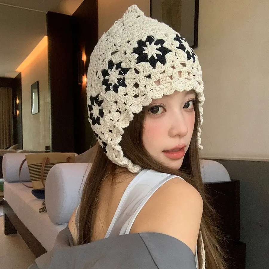 Knitted Hat, Colorful Striped Fisherman Hat, Small Flower Pile Pile Hat, Warm and Cold Hat, Knitted Hat