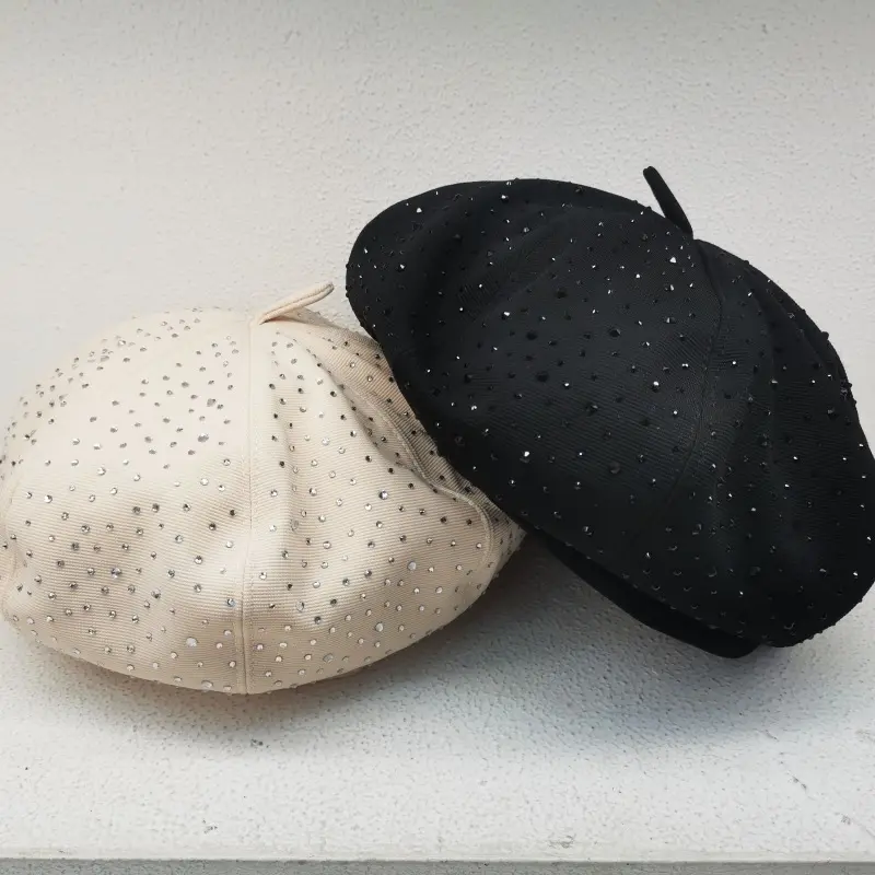 Xiaoxiangfeng Starry Sky Water Diamond Beret Women's Leisure Versatile Staircase Painter's Hat Western Octagonal Bud Hat