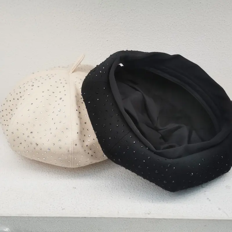 Xiaoxiangfeng Starry Sky Water Diamond Beret Women's Leisure Versatile Staircase Painter's Hat Western Octagonal Bud Hat