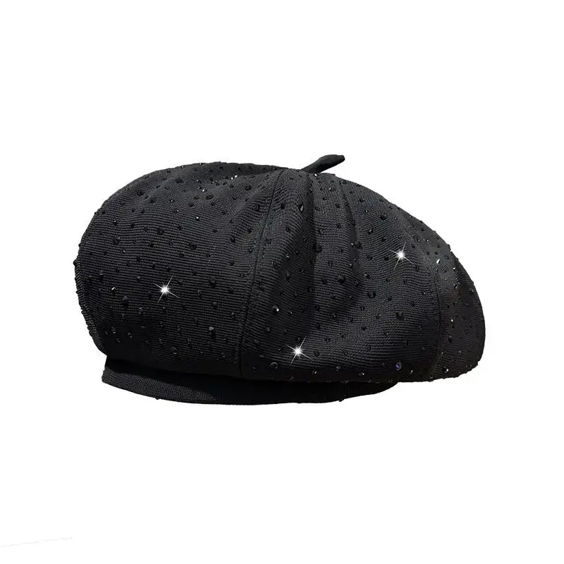 Xiaoxiangfeng Starry Sky Water Diamond Beret Women's Leisure Versatile Staircase Painter's Hat Western Octagonal Bud Hat