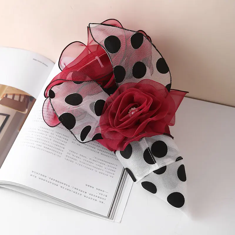Fashionable Summer Travel Sun Hat, Elegant British Style Organza Hat, Children's Sun Protection Big Brimmed Polka Dot Top Hat