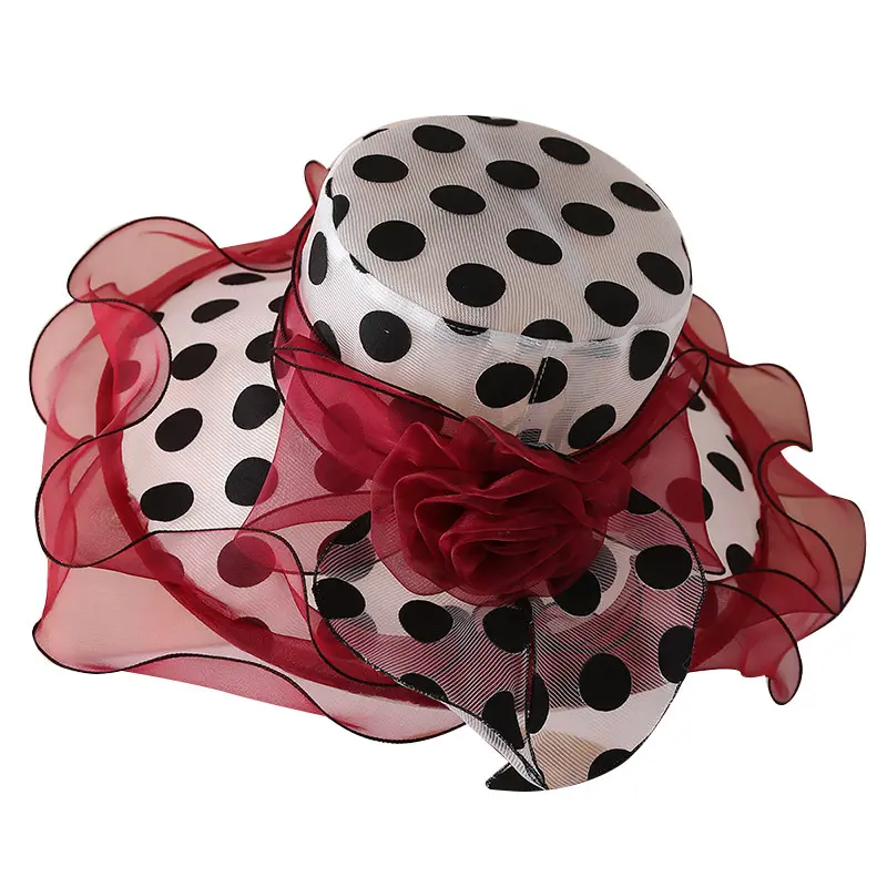 Fashionable Summer Travel Sun Hat, Elegant British Style Organza Hat, Children's Sun Protection Big Brimmed Polka Dot Top Hat