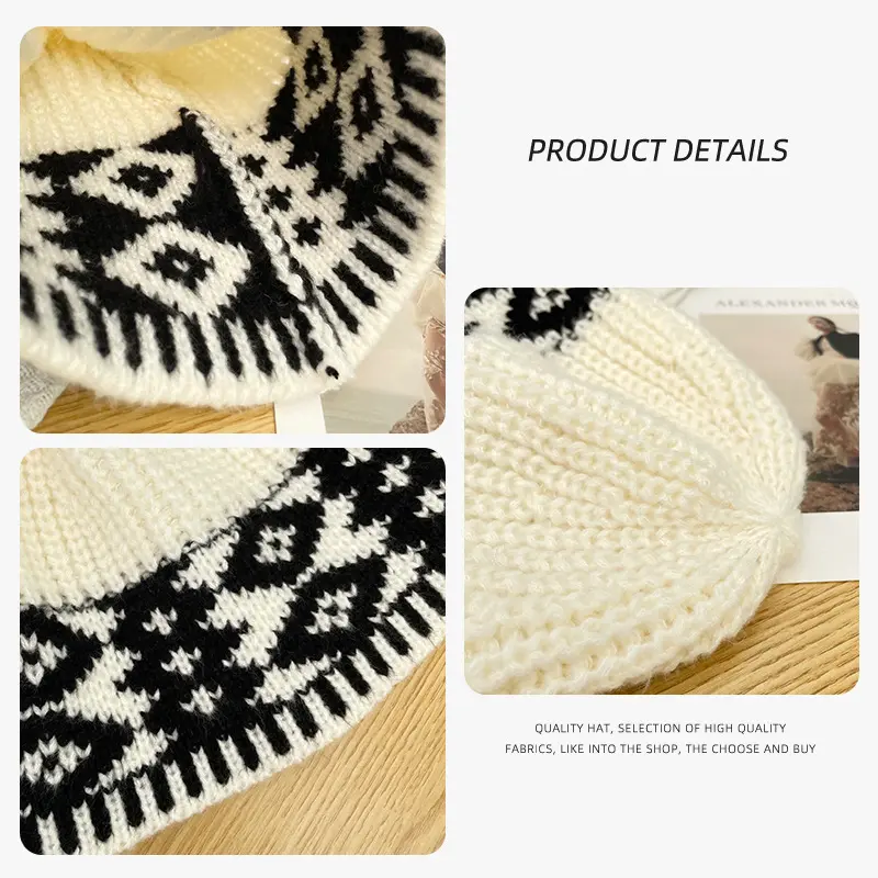 Korean Retro Plaid Knitted Hat For Women's Autumn Versatile Warm Ear Protection Bucket Hat, Japanese Couple Outdoor Woolen Hat
